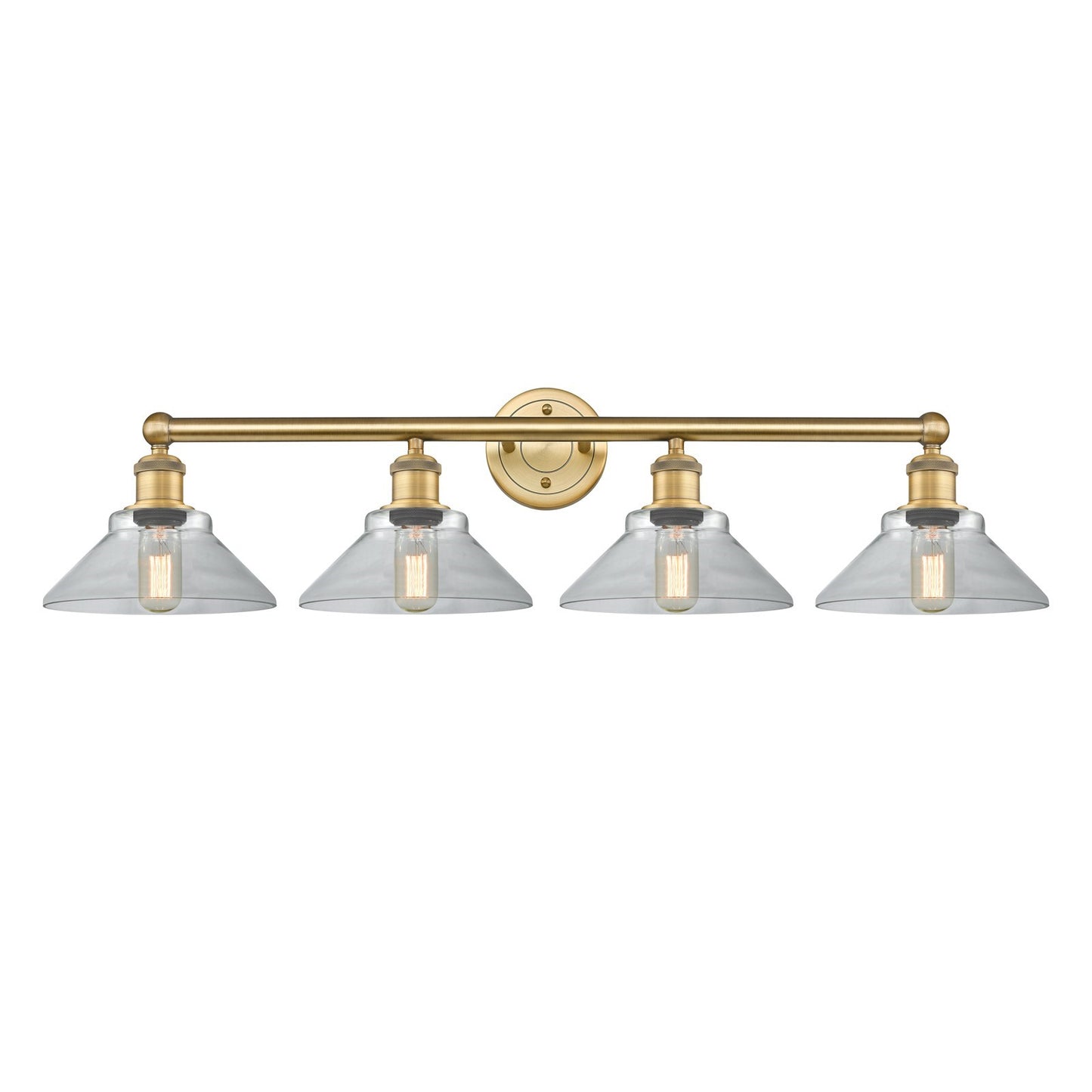 Innovations Orwell 35in 4-Light Bath Vanity Light | Industrial Brushed Brass Steel and Clear Glass | Bathroom Vanity | 35.38 x 9.25 | Model 616-4W-BB-G132