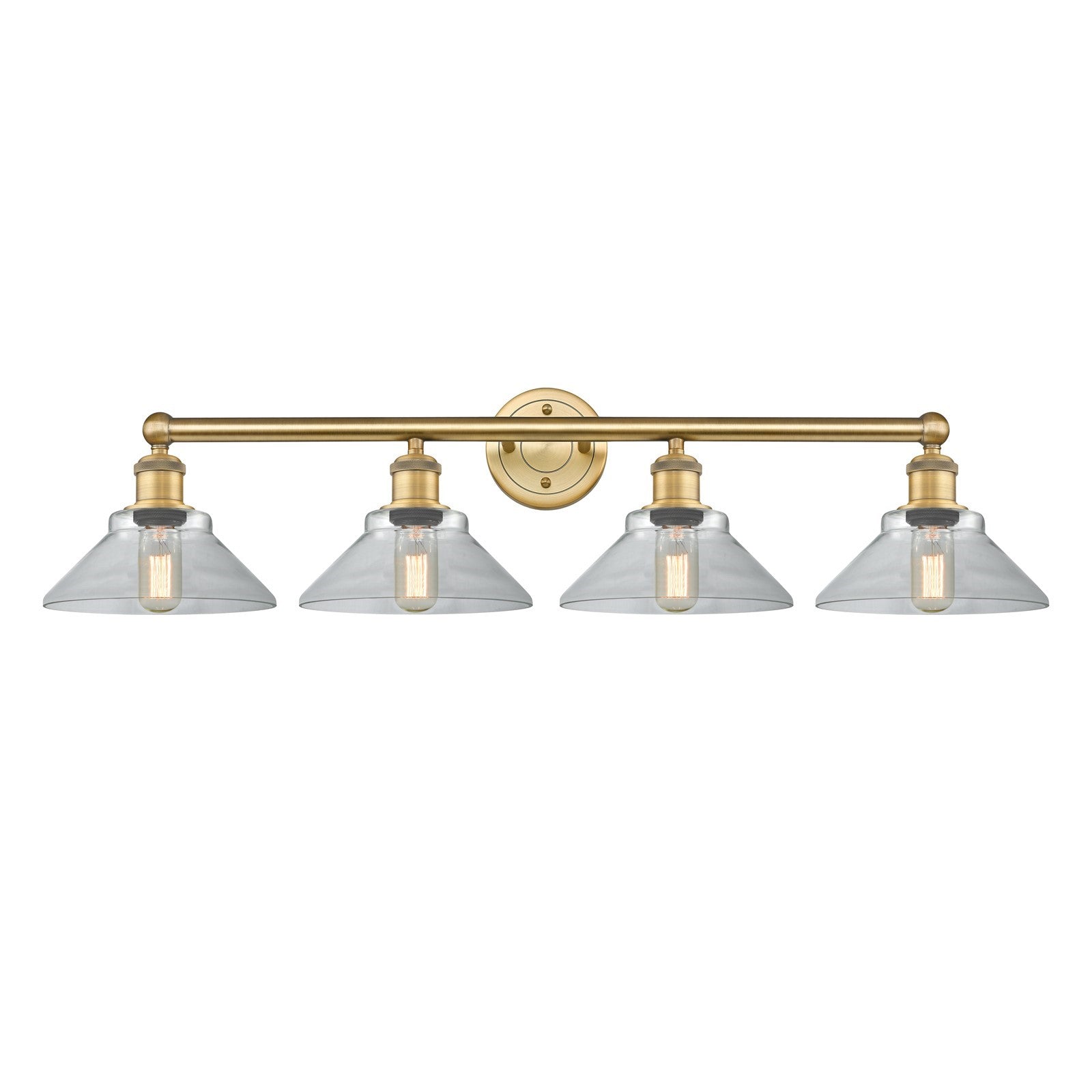 Innovations Orwell 35in 4-Light Bath Vanity Light | Industrial Brushed Brass Steel and Clear Glass | Bathroom Vanity | 35.38 x 9.25 | Model 616-4W-BB-G132
