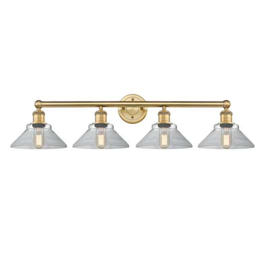 Innovations Orwell 35in 4-Light Bath Vanity Light | Industrial Brushed Brass Steel and Clear Glass | Bathroom Vanity | 35.38 x 9.25 | Model 616-4W-BB-G132