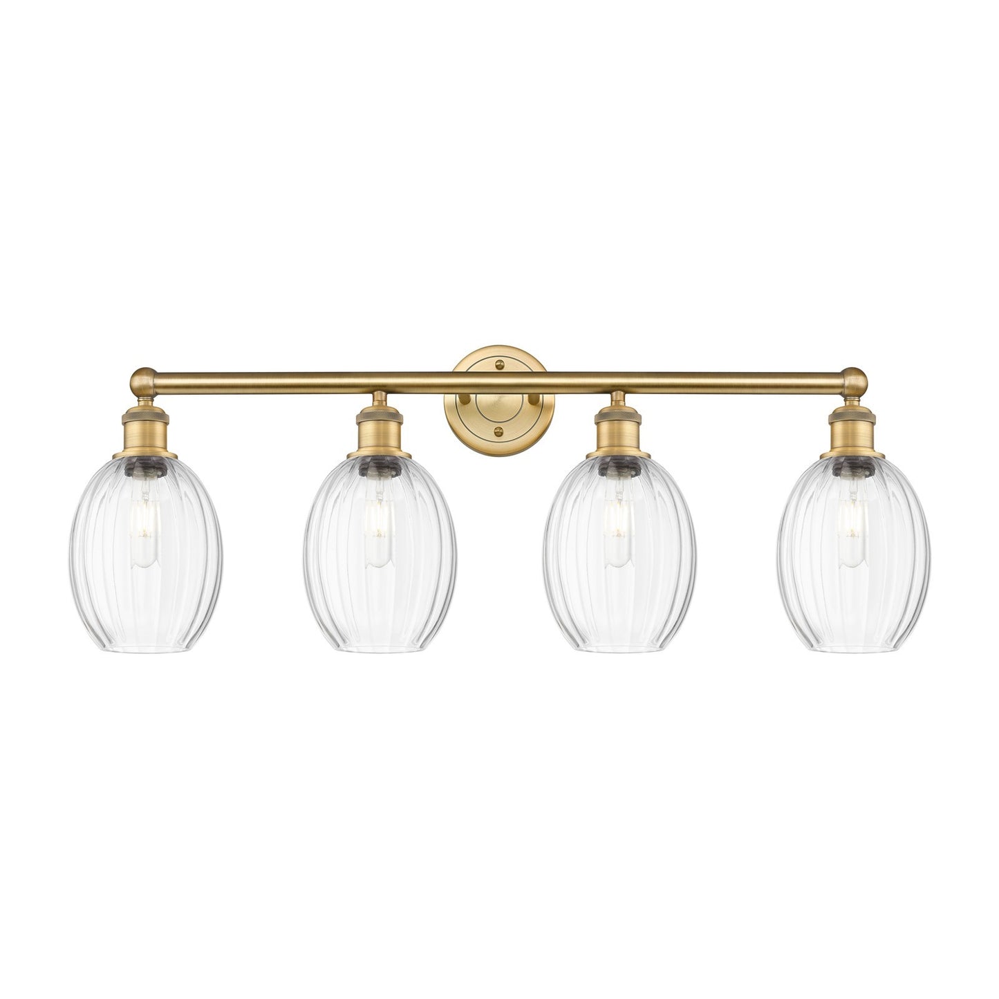 Innovations Preston Bulb 33in 4-Light Bath Vanity | Industrial Brushed Brass and Clear Glass | Bathroom & Powder Room | 33.25 x | Model 616-4W-BB-G459-6CL
