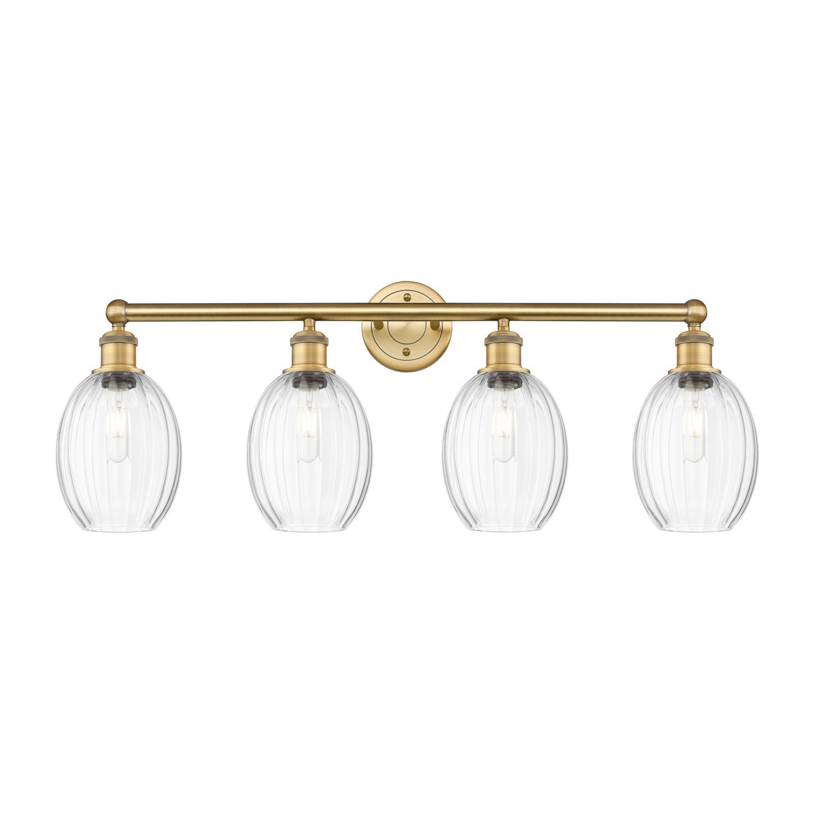 Innovations Preston Bulb 33in 4-Light Bath Vanity | Industrial Brushed Brass and Clear Glass | Bathroom & Powder Room | 33.25 x | Model 616-4W-BB-G459-6CL