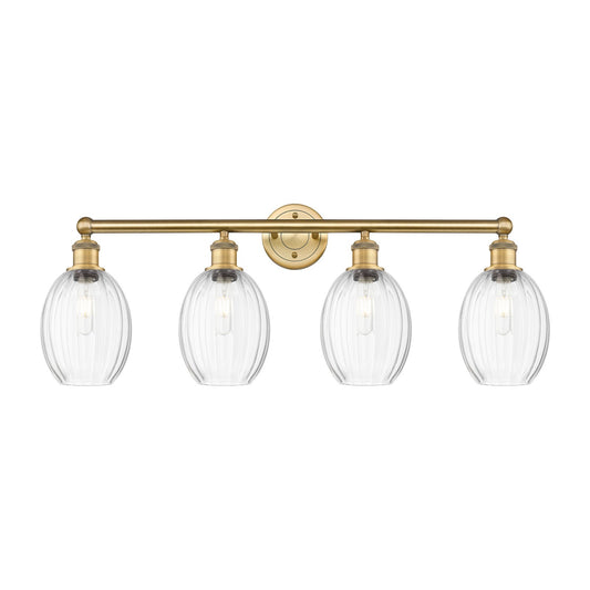 Innovations Preston Bulb 33in 4-Light Bath Vanity | Industrial Brushed Brass and Clear Glass | Bathroom & Powder Room | 33.25 x | Model 616-4W-BB-G459-6CL