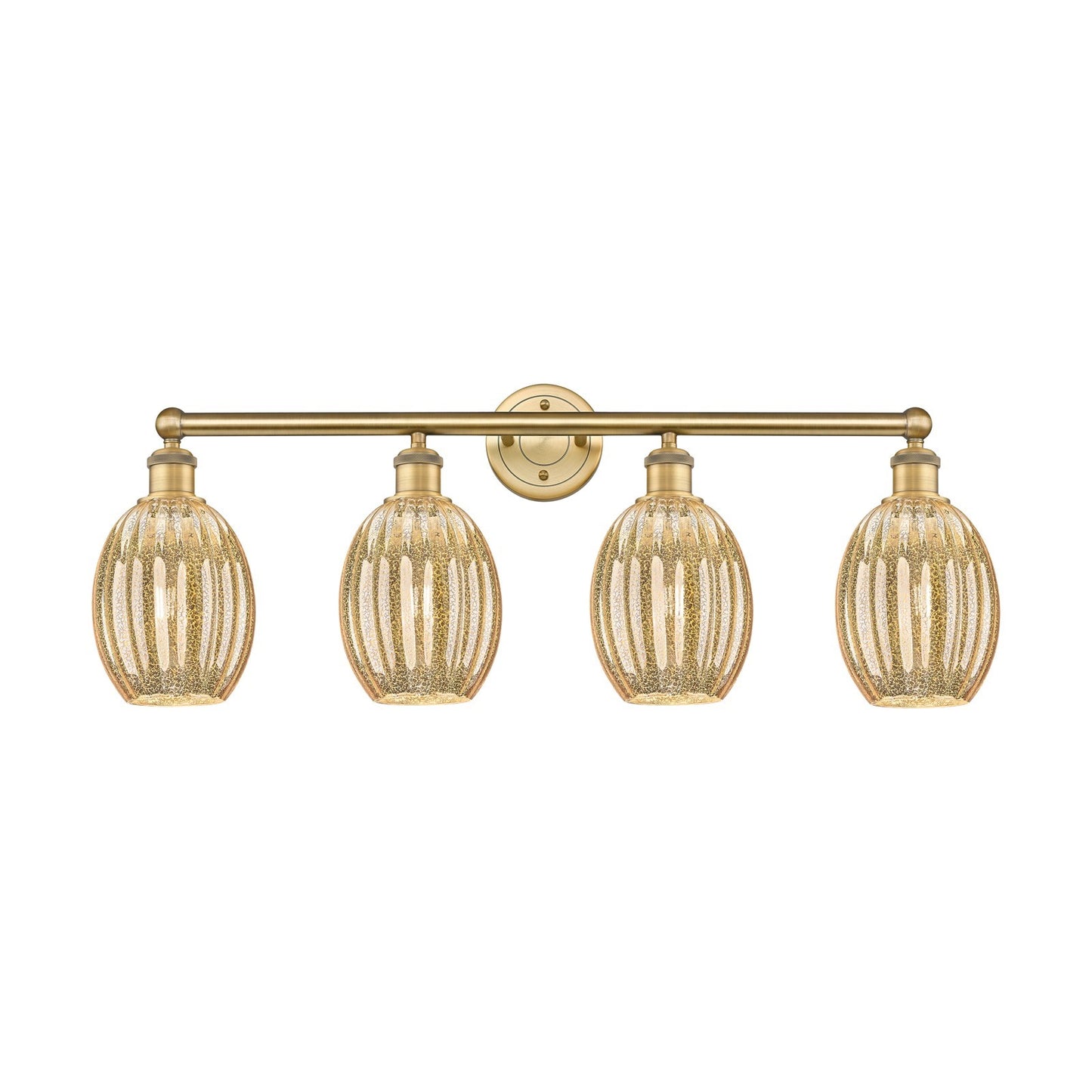 Innovations Preston Bulb 33in 4-Light Bath Vanity | Industrial Brushed Brass and Mercury Glass | Bathroom & Powder Room | 33.25 | Model 616-4W-BB-G459-6ME