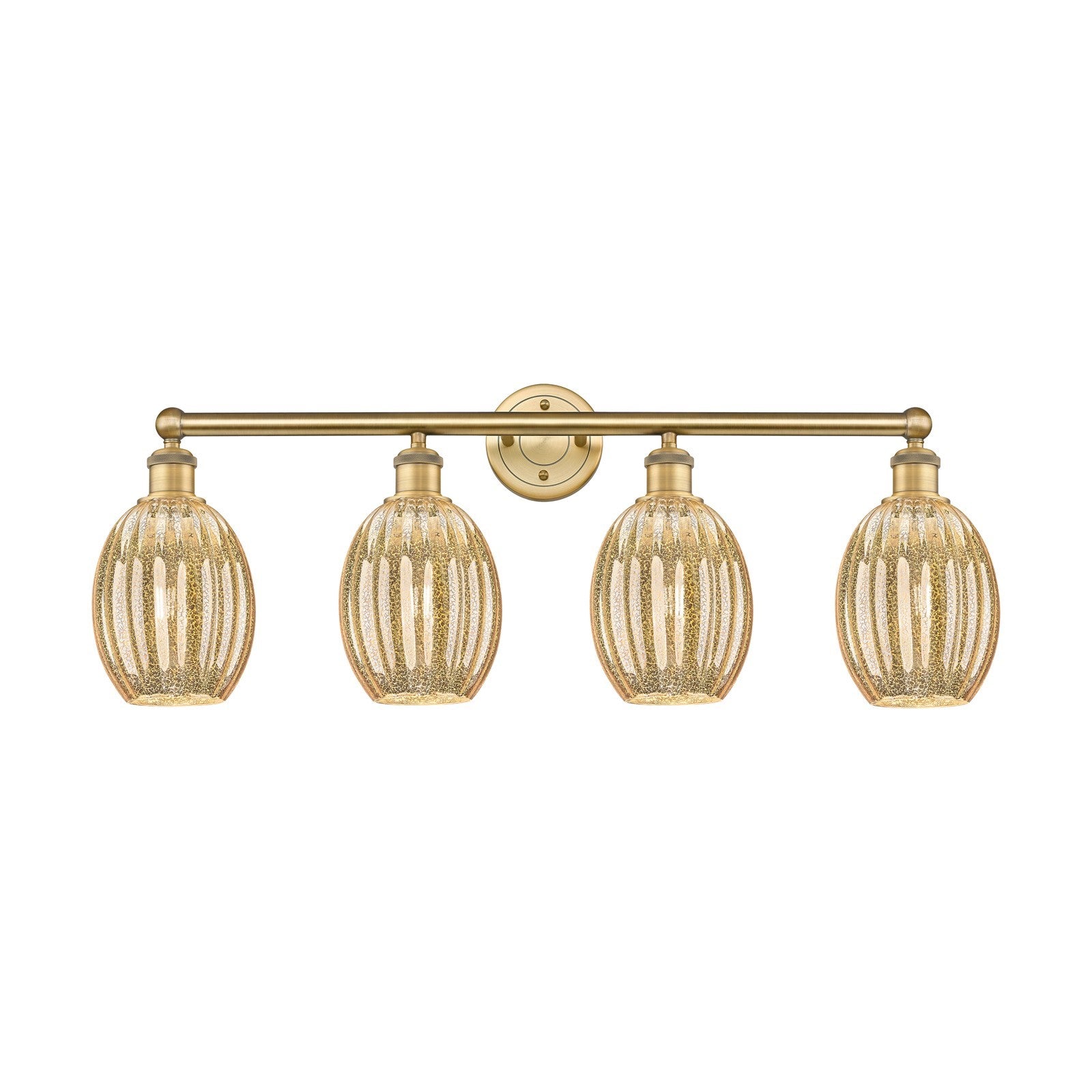 Innovations Preston Bulb 33in 4-Light Bath Vanity | Industrial Brushed Brass and Mercury Glass | Bathroom & Powder Room | 33.25 | Model 616-4W-BB-G459-6ME