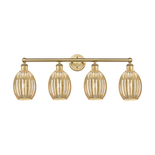 Innovations Preston Bulb 33in 4-Light Bath Vanity | Industrial Brushed Brass and Mercury Glass | Bathroom & Powder Room | 33.25 | Model 616-4W-BB-G459-6ME