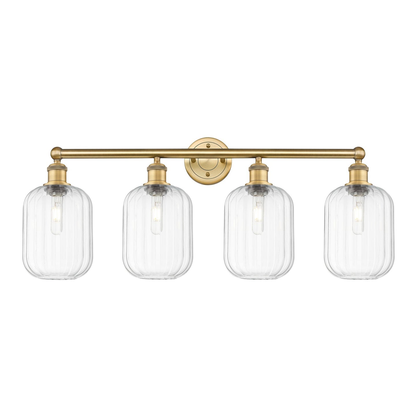 Innovations Preston Cylinder 34in 4-Light Bath Vanity | Industrial Brushed Brass Steel and Clear Glass | Bathroom Vanity & | Model 616-4W-BB-G460-7CL