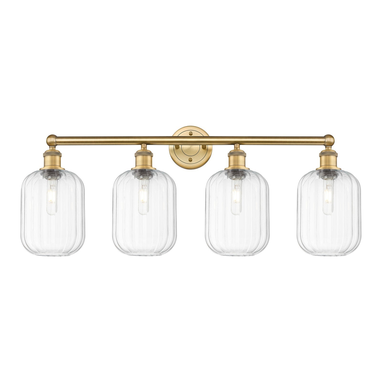 Innovations Preston Cylinder 34in 4-Light Bath Vanity | Industrial Brushed Brass Steel and Clear Glass | Bathroom Vanity & | Model 616-4W-BB-G460-7CL