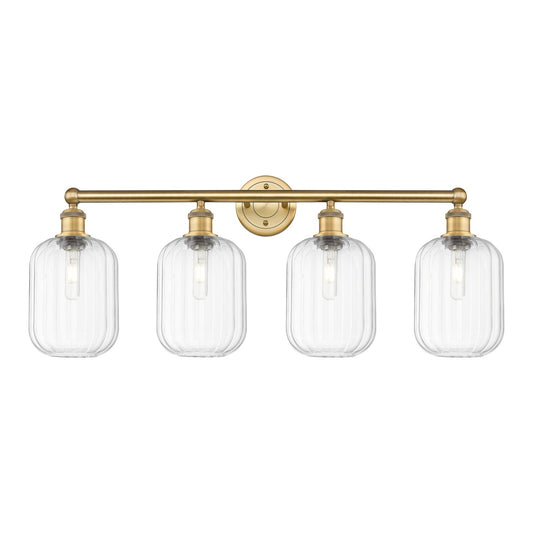 Innovations Preston Cylinder 34in 4-Light Bath Vanity | Industrial Brushed Brass Steel and Clear Glass | Bathroom Vanity & | Model 616-4W-BB-G460-7CL