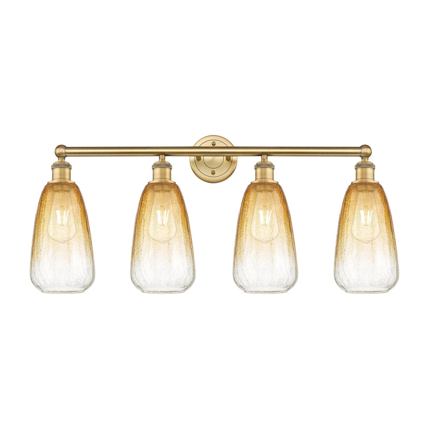 Innovations Brookhaven Almond 33in 4-Light Bath Vanity Light | Industrial Brushed Brass Steel and Amber Glass | Bathroom Vanity | Model 616-4W-BB-G480-6AM