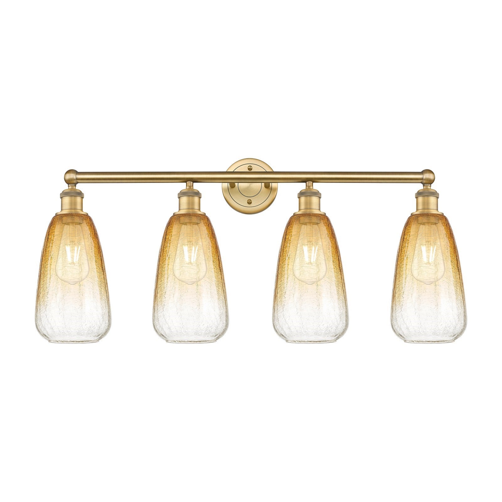 Innovations Brookhaven Almond 33in 4-Light Bath Vanity Light | Industrial Brushed Brass Steel and Amber Glass | Bathroom Vanity | Model 616-4W-BB-G480-6AM