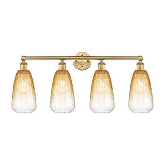 Innovations Brookhaven Almond 33in 4-Light Bath Vanity Light | Industrial Brushed Brass Steel and Amber Glass | Bathroom Vanity | Model 616-4W-BB-G480-6AM