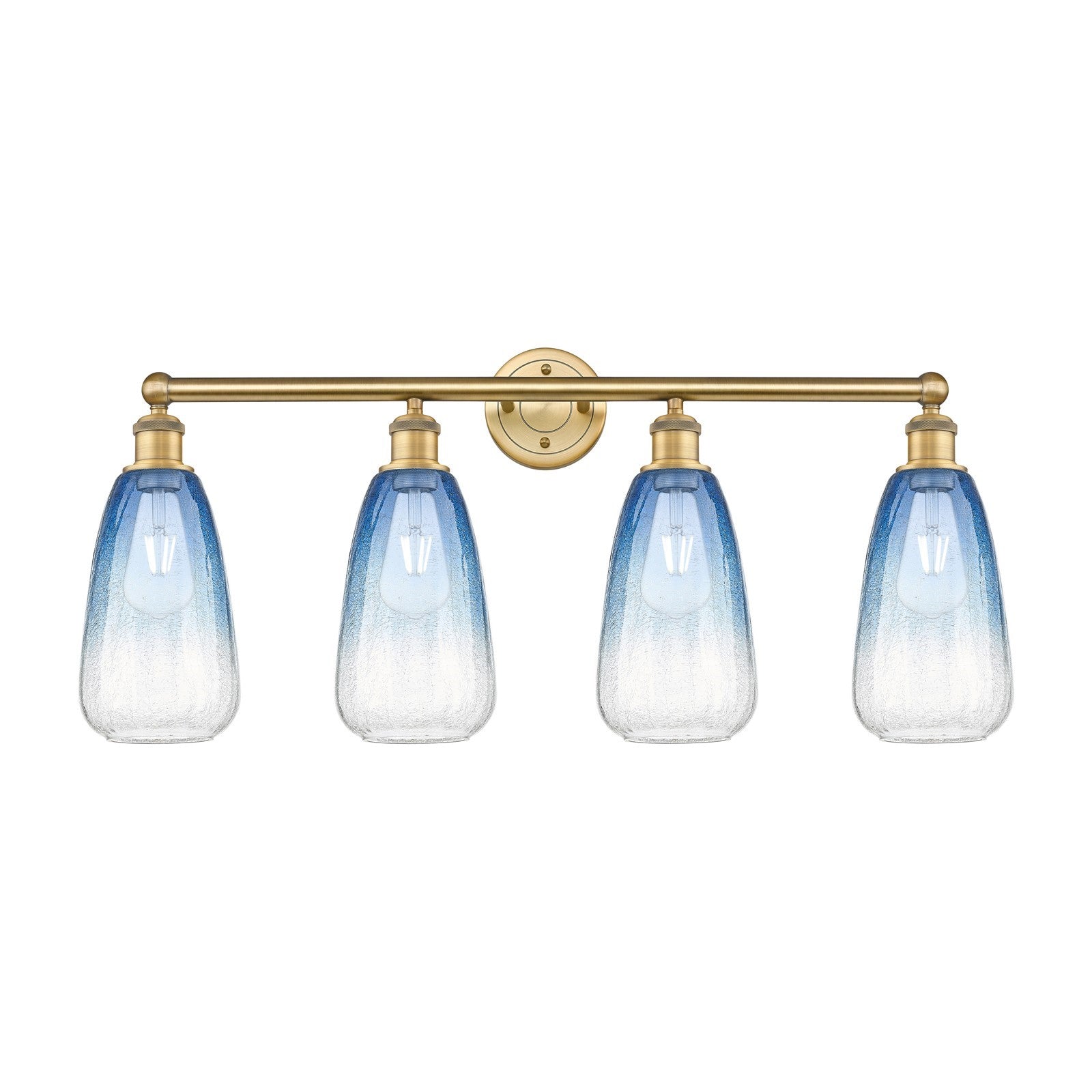 Innovations Brookhaven Almond 33in 4-Light Bath Vanity Light | Industrial Brushed Brass Steel and Sapphire Blue Glass | Model 616-4W-BB-G480-6SB