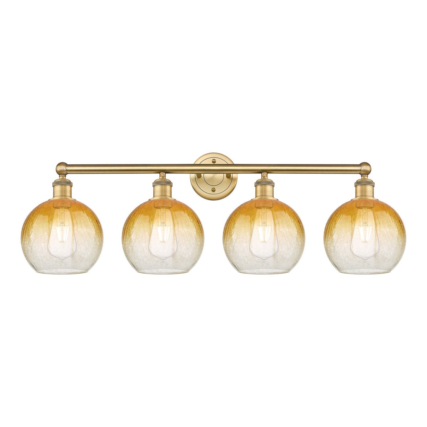Innovations Brookhaven Globe 35in 4-Light Bath Vanity Light | Industrial Brushed Brass Steel and Amber Glass | Bathroom Vanity | Model 616-4W-BB-G483-8AM