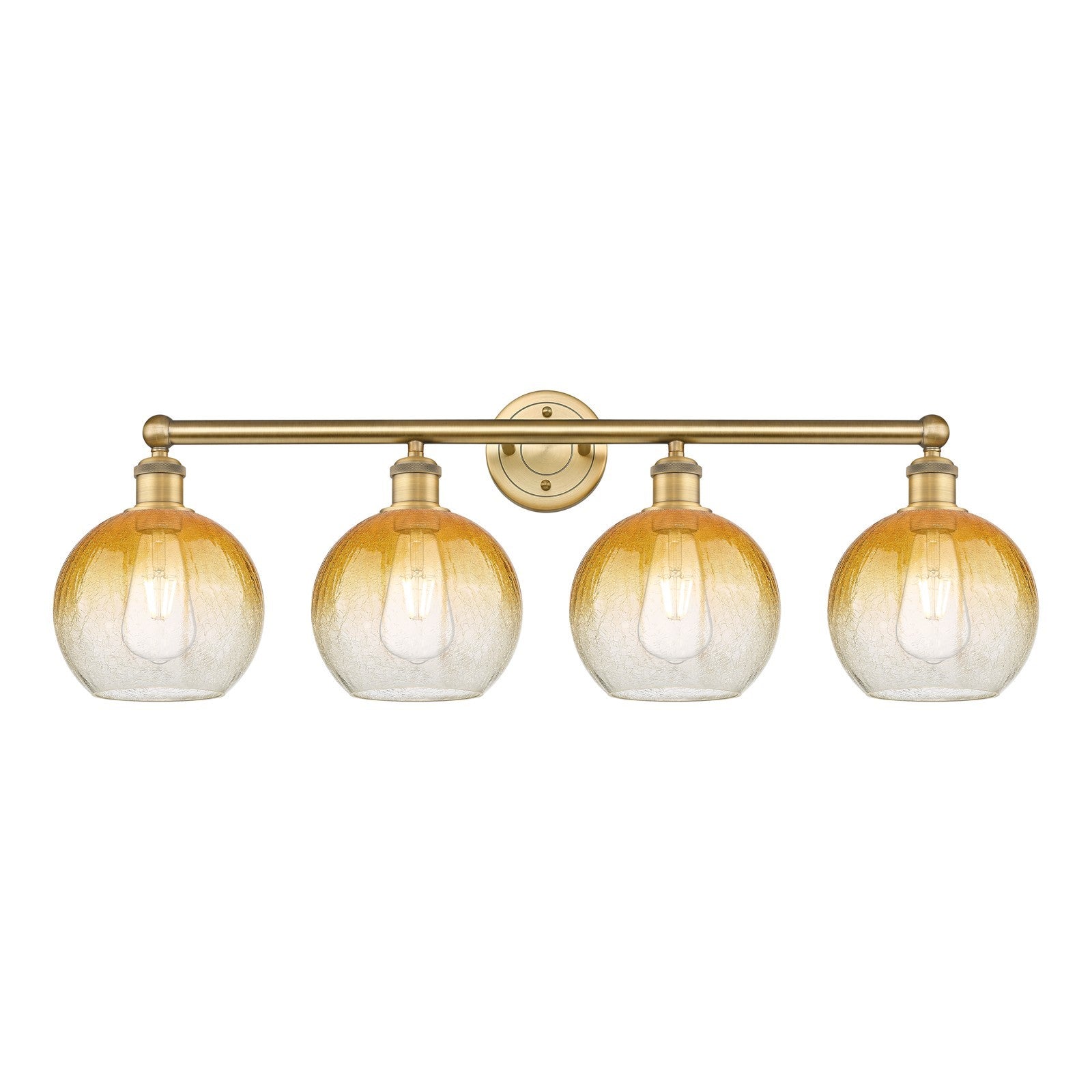 Innovations Brookhaven Globe 35in 4-Light Bath Vanity Light | Industrial Brushed Brass Steel and Amber Glass | Bathroom Vanity | Model 616-4W-BB-G483-8AM
