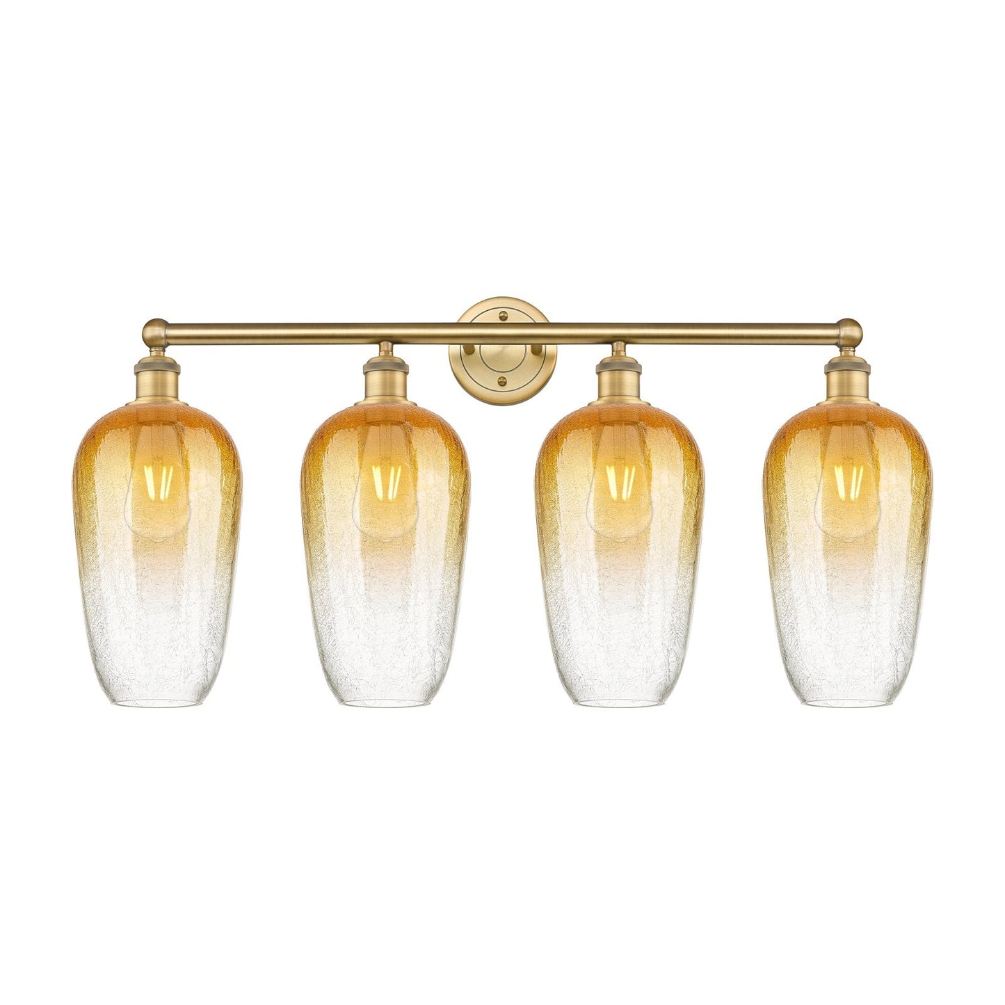 Innovations Brookhaven Flute 34in 4-Light Bath Vanity | Industrial Brushed Brass Steel and Amber Glass | Bathroom Vanity & | Model 616-4W-BB-G484-7AM