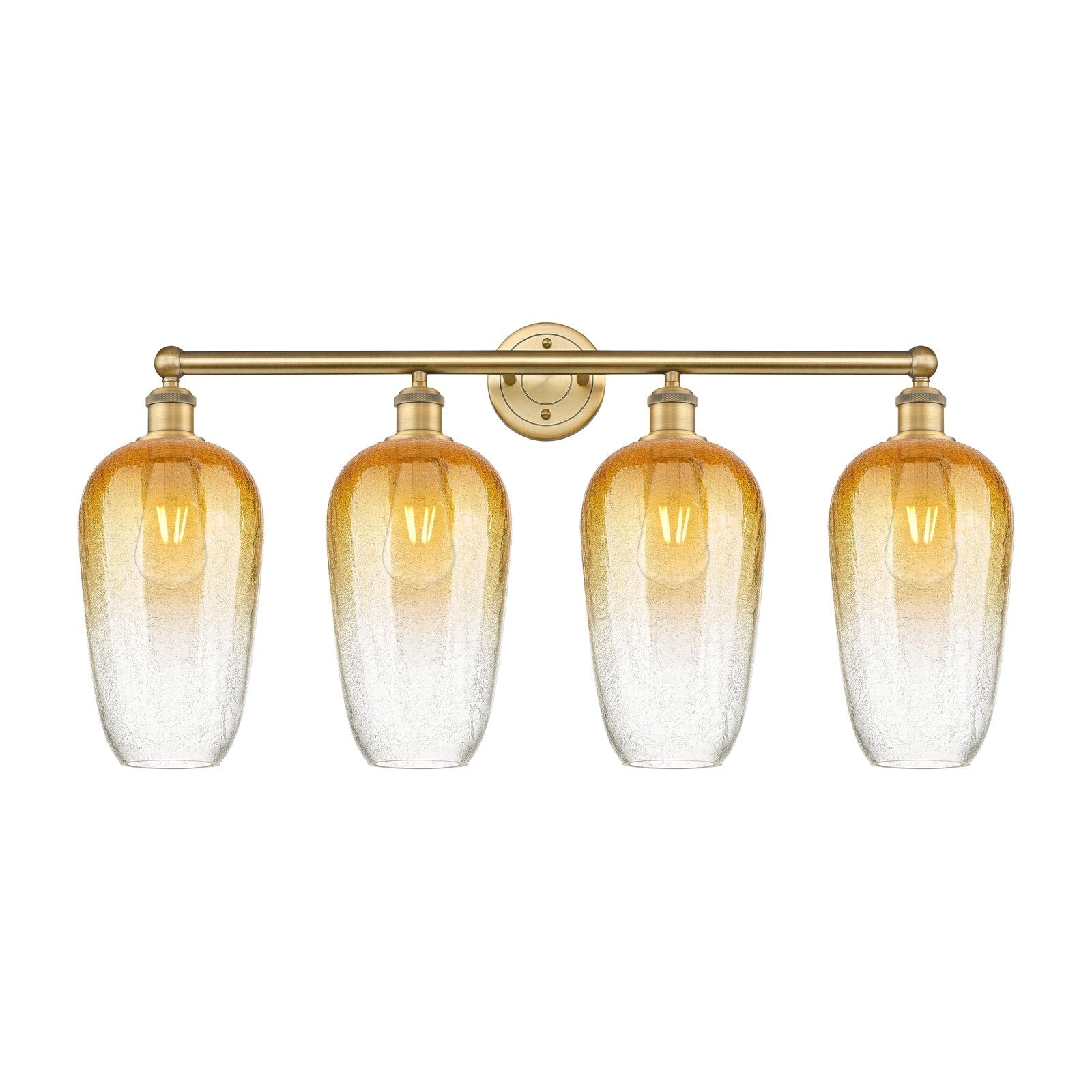Innovations Brookhaven Flute 34in 4-Light Bath Vanity | Industrial Brushed Brass Steel and Amber Glass | Bathroom Vanity & | Model 616-4W-BB-G484-7AM