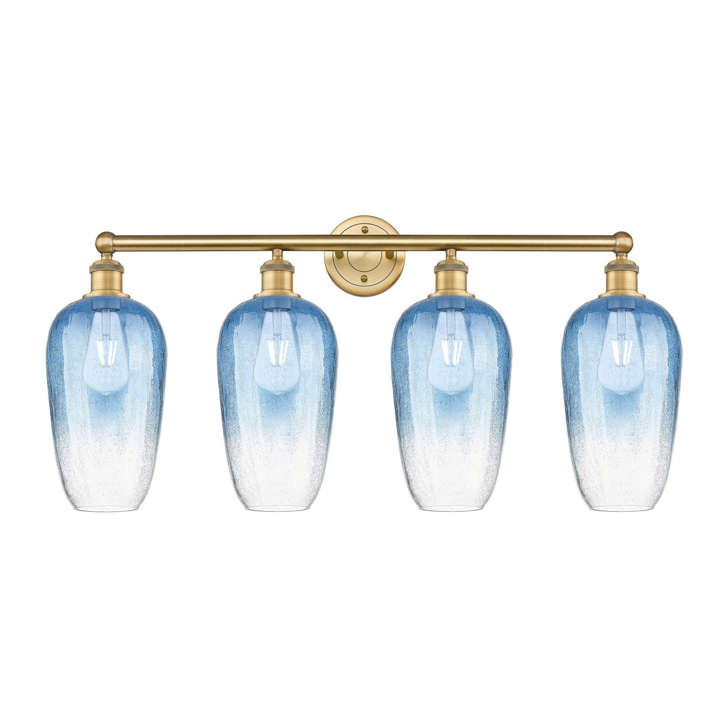 Innovations Brookhaven Flute 34in 4-Light Bath Vanity Light | Industrial Modern Brushed Brass and Sapphire Blue Glass | Model 616-4W-BB-G484-7SB
