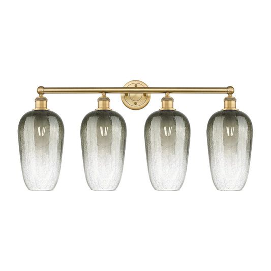 Innovations Brookhaven Flute 34in 4-Light Bath Vanity Light | Industrial Brushed Brass and Slate Glass | Bathroom Vanity | 34 x | Model 616-4W-BB-G484-7SL
