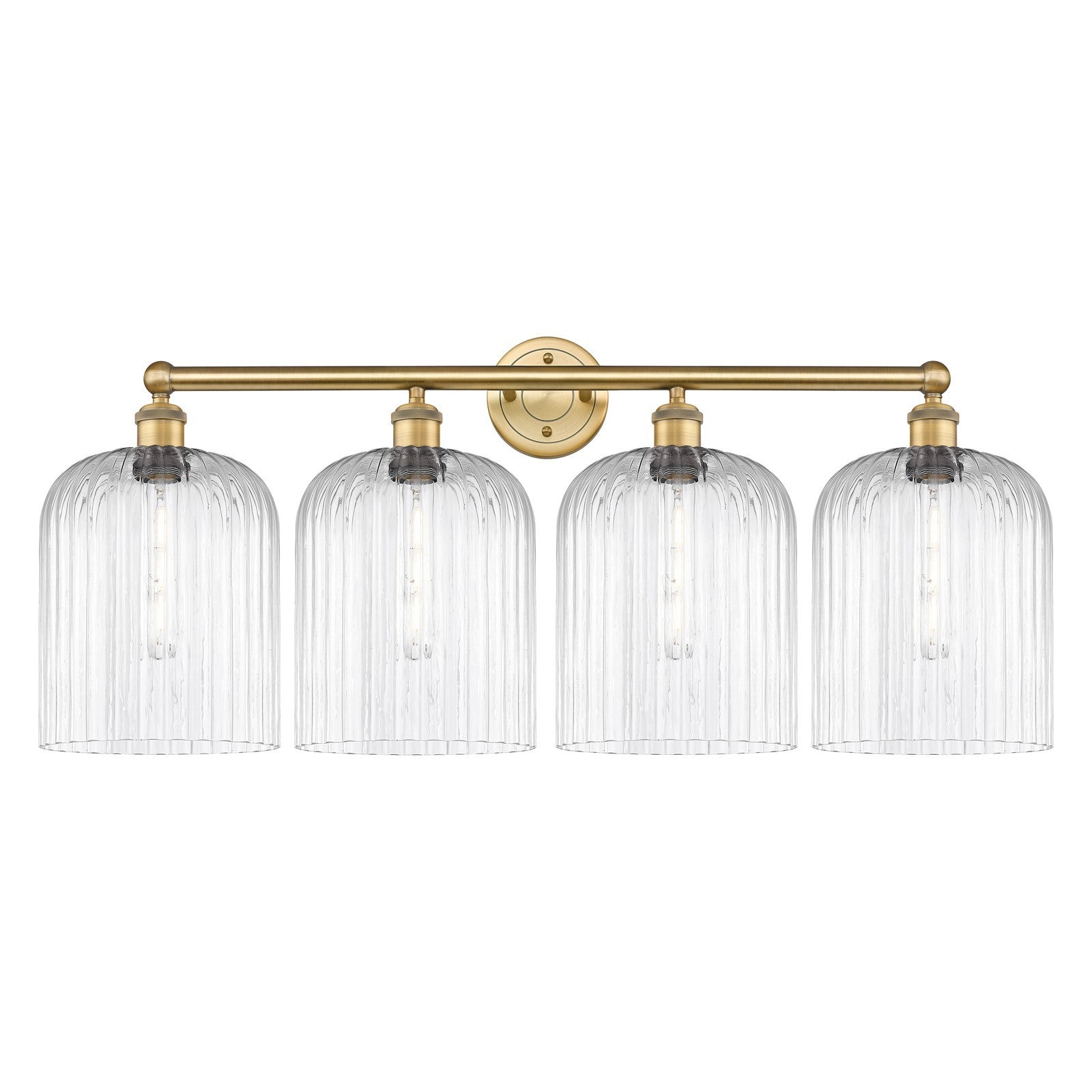 Innovations Bridal Veil 32in 4-Light Bath Vanity | Art Nouveau Brushed Brass and Clear Ribbed Glass | Bathroom & Powder Room | Model 616-4W-BB-G559-8CL