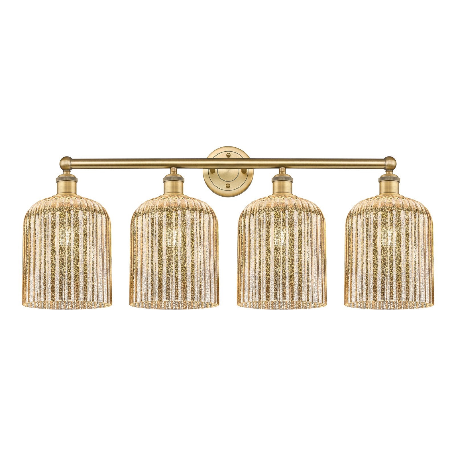 Innovations Bridal Veil 32in 4-Light Bath Vanity | Art Nouveau Brushed Brass and Mercury Ribbed Glass | Bathroom & Powder Room | Model 616-4W-BB-G559-8ME