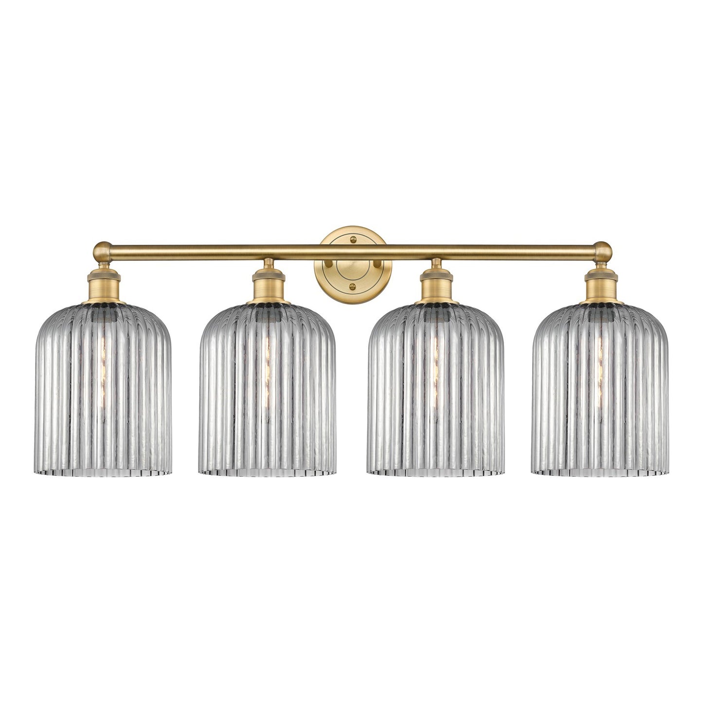 Innovations Bridal Veil 32in 4-Light Bath Vanity | Art Nouveau Brushed Brass and Light Smoke Ribbed Glass | Bathroom Vanity & | Model 616-4W-BB-G559-8SM