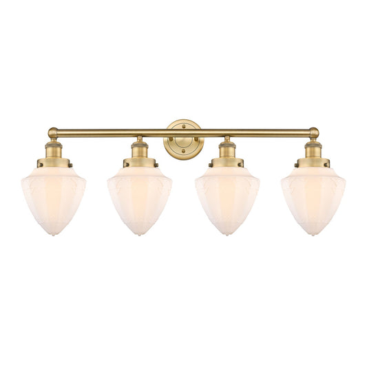 Innovations Bullet 34in 4-Light Bath Vanity Light | Industrial Brushed Brass Steel and Matte White Frosted Glass | Kitchen & | Model 616-4W-BB-G661-7