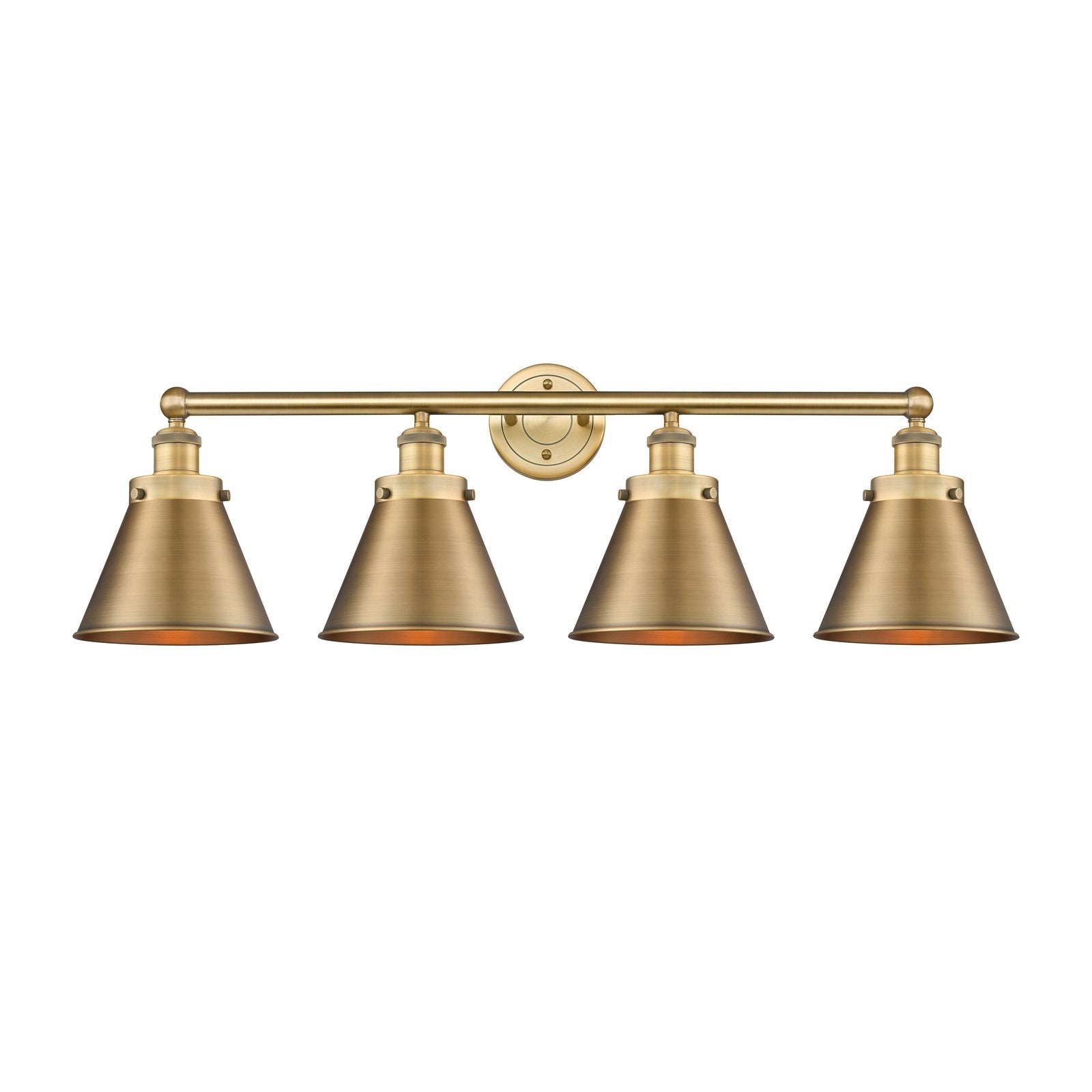 Innovations Appalachian 35in 4-Light Bath Vanity | Industrial Brushed Brass Steel and Brushed Brass Metal Shades | Bathroom | Model 616-4W-BB-M13-BB