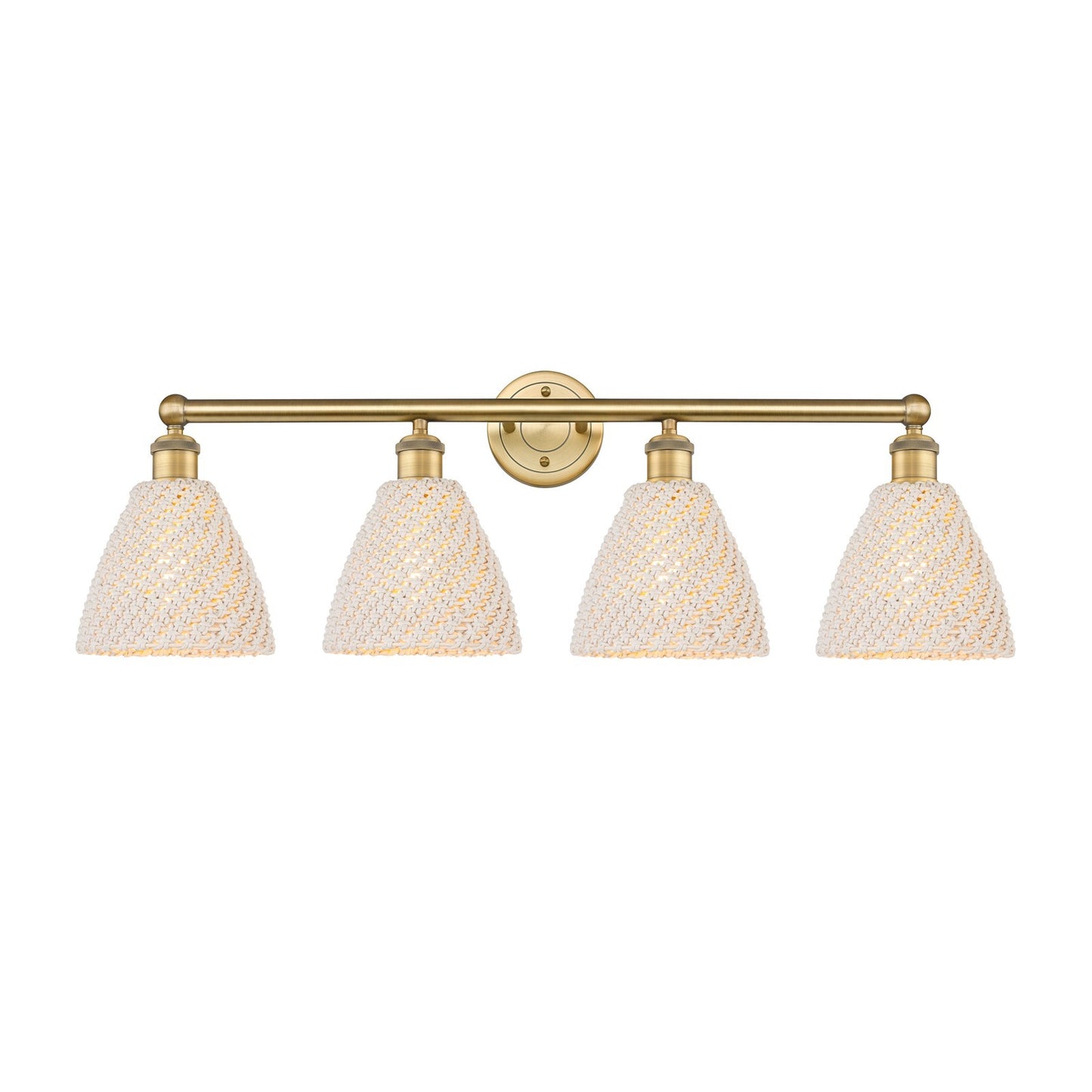 Innovations Bristol Natural 34.5in 4-Light Bath Vanity Light | Industrial Brushed Brass Steel and Natural Fiber Dome Shade | Model 616-4W-BB-NBD-75-NAT