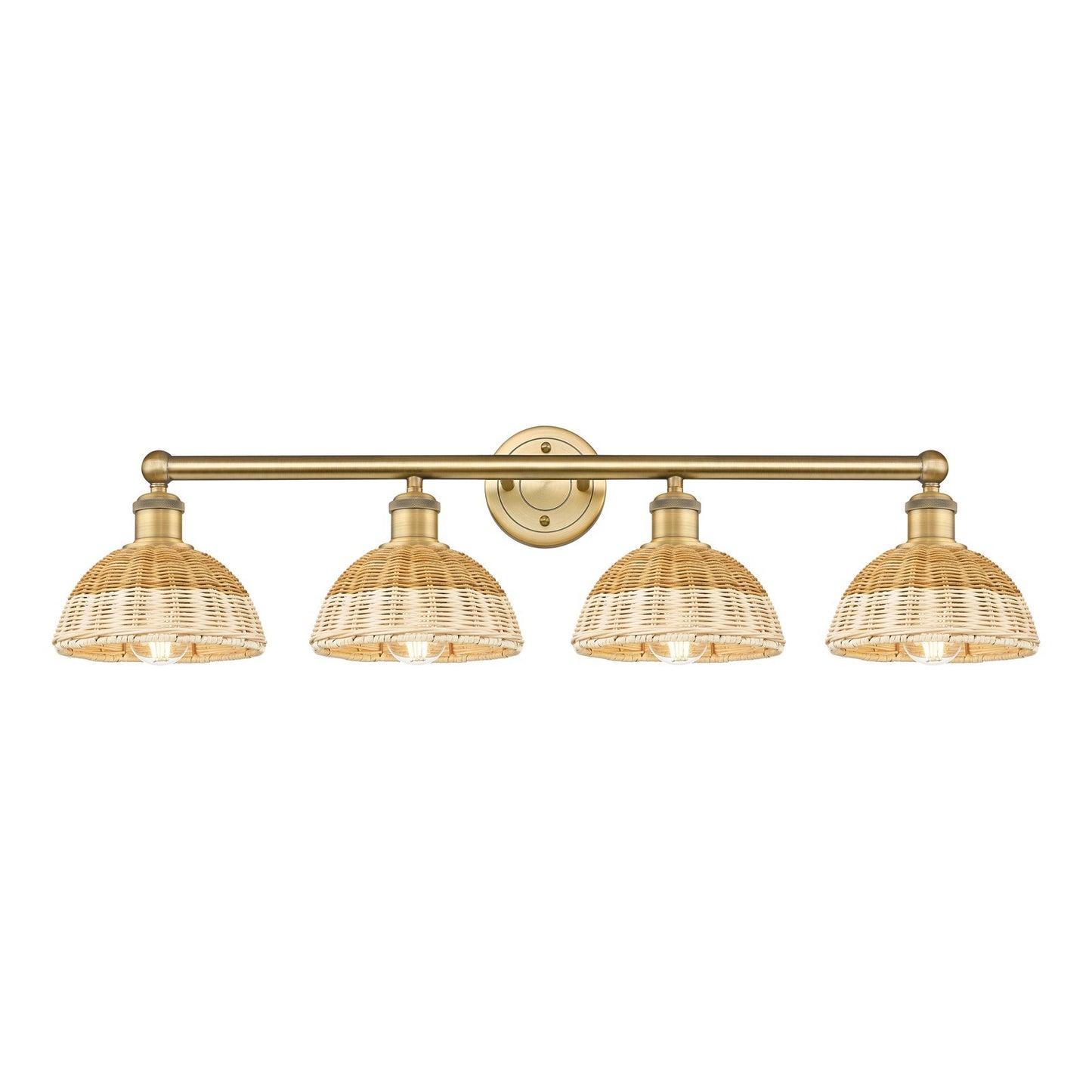 Innovations Bristol Natural II 34.5in 4-Light Bath Vanity Light | Industrial Brushed Brass Steel and Natural Fiber Dome | Model 616-4W-BB-NBD2-75-NAT