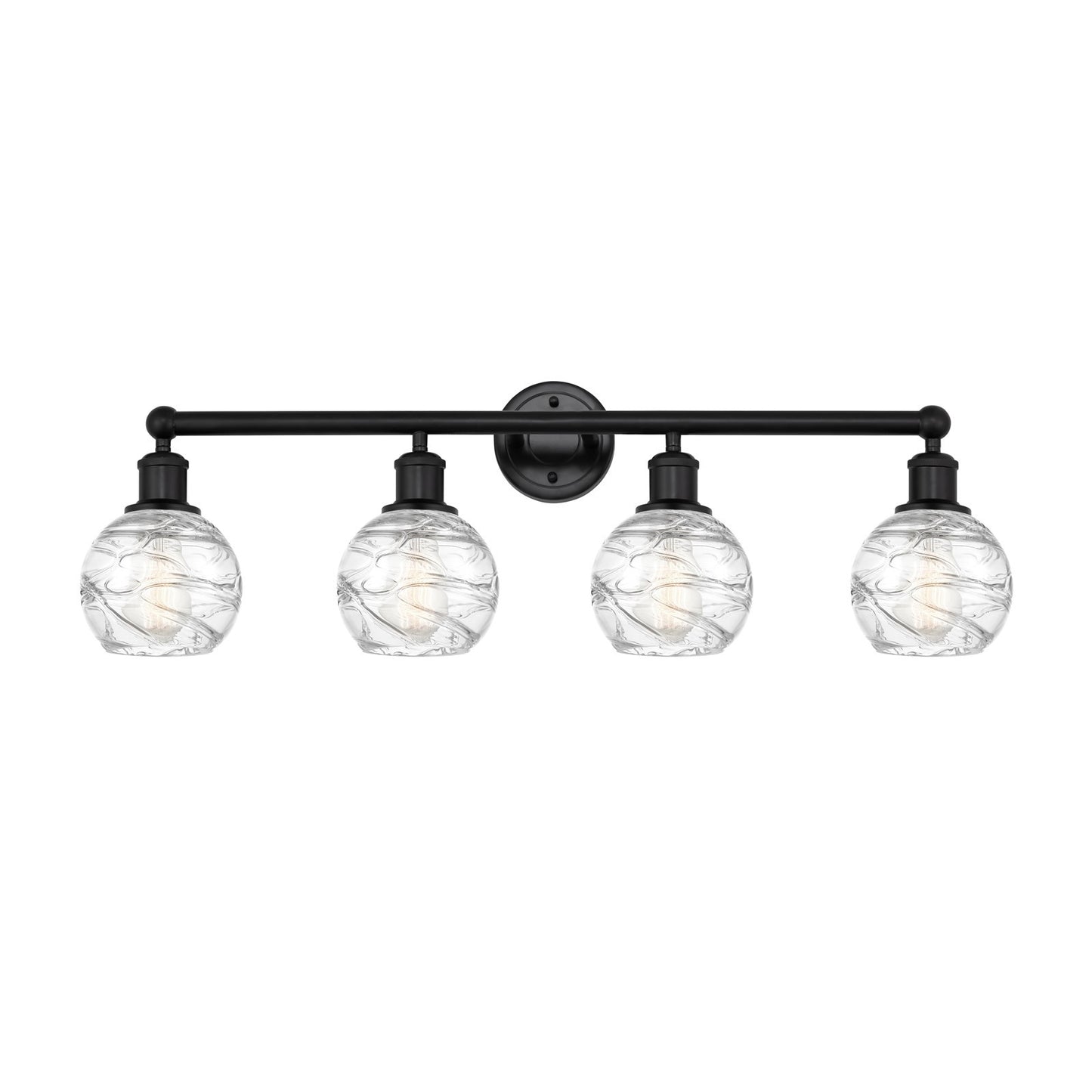Innovations Athens Deco Swirl 33in 4-Light Bath Vanity | Industrial Matte Black Steel and Clear Glass | Bathroom Vanity | Model 616-4W-BK-G1213-6CL