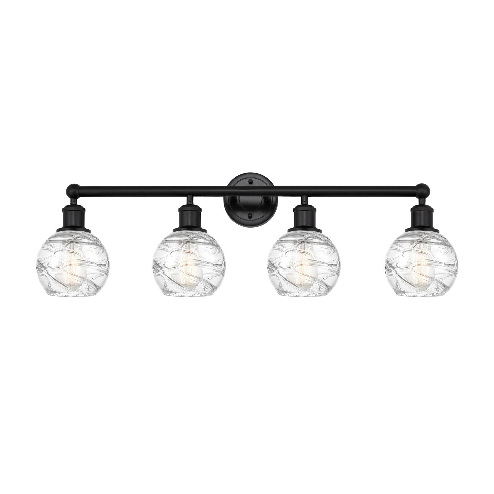 Innovations Athens Deco Swirl 33in 4-Light Bath Vanity | Industrial Matte Black Steel and Clear Glass | Bathroom Vanity | Model 616-4W-BK-G1213-6CL