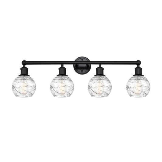 Innovations Athens Deco Swirl 33in 4-Light Bath Vanity | Industrial Matte Black Steel and Clear Glass | Bathroom Vanity | Model 616-4W-BK-G1213-6CL
