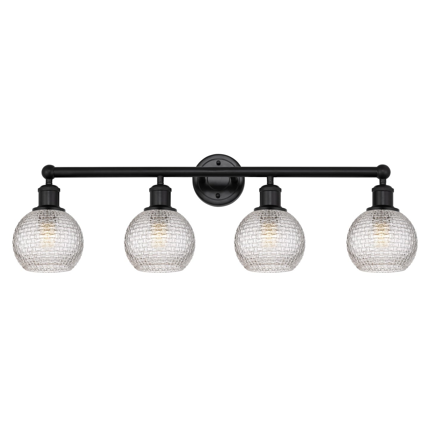 Innovations Athens 33in 4-Light Bath Vanity Light | Modern Farmhouse Matte Black Steel and Clear Basket Weave Glass | Bathroom | Model 616-4W-BK-G122C-6CL