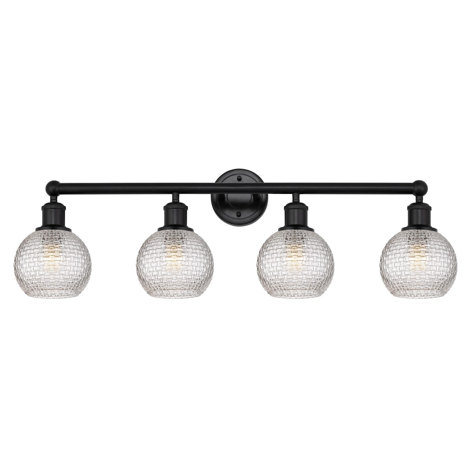 Innovations Athens 33in 4-Light Bath Vanity Light | Modern Farmhouse Matte Black Steel and Clear Basket Weave Glass | Bathroom | Model 616-4W-BK-G122C-6CL
