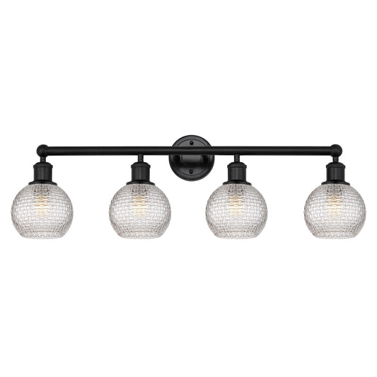 Innovations Athens 33in 4-Light Bath Vanity Light | Modern Farmhouse Matte Black Steel and Clear Basket Weave Glass | Bathroom | Model 616-4W-BK-G122C-6CL