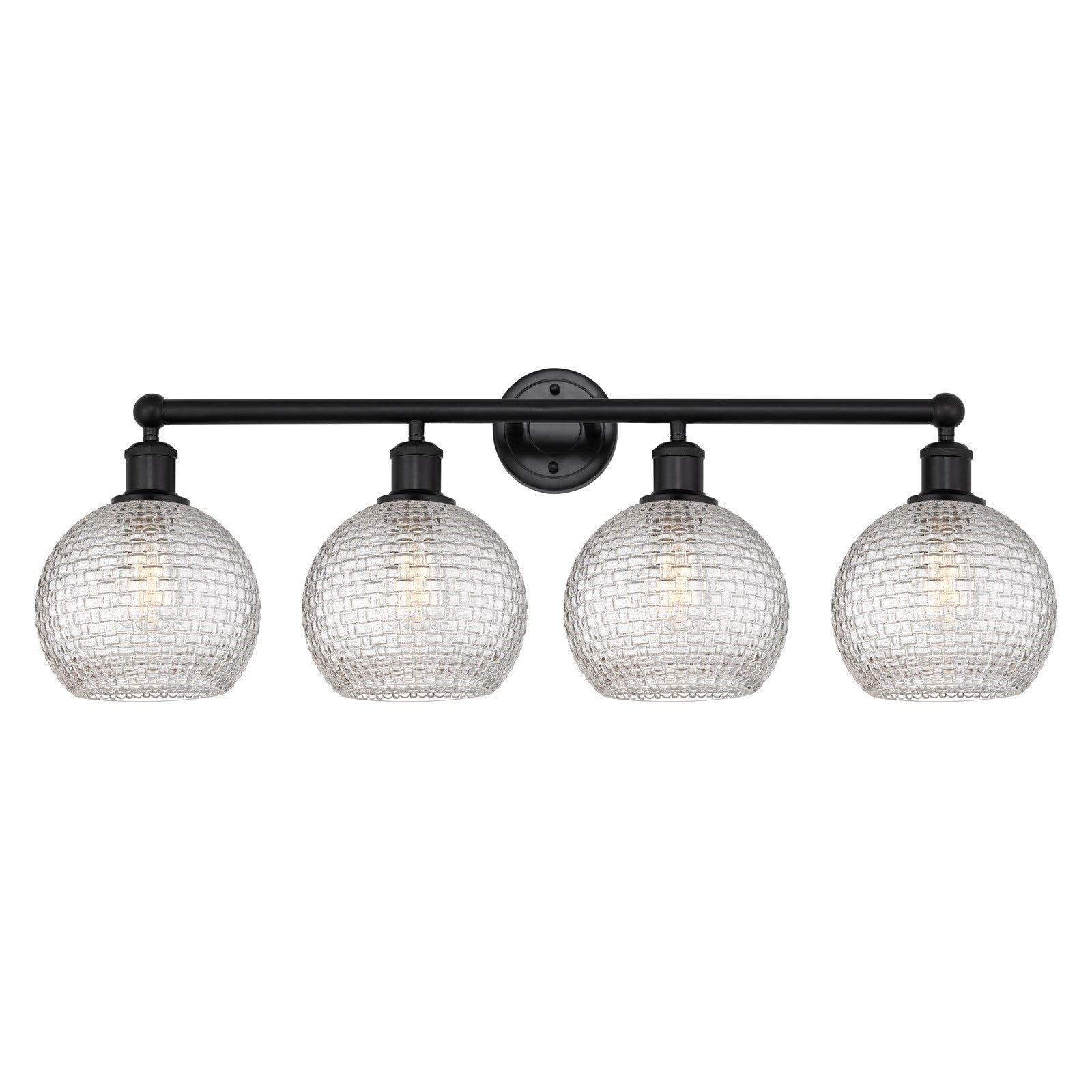 Innovations Athens 35in 4-Light Bath Vanity Light | Modern Farmhouse Matte Black Steel and Clear Basket Weave Glass | Bathroom | Model 616-4W-BK-G122C-8CL