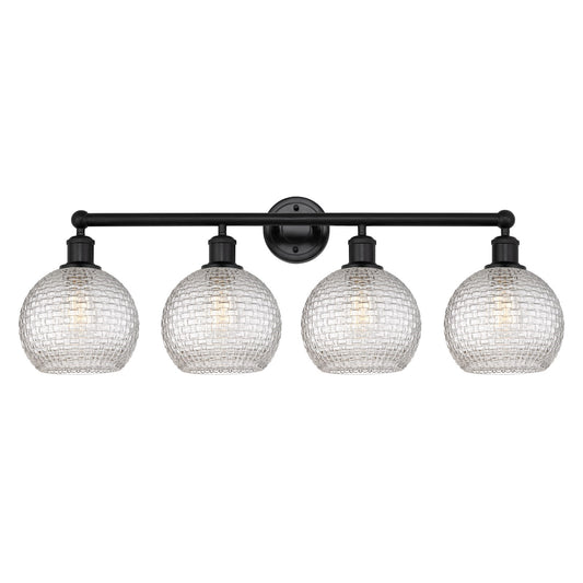 Innovations Athens 35in 4-Light Bath Vanity Light | Modern Farmhouse Matte Black Steel and Clear Basket Weave Glass | Bathroom | Model 616-4W-BK-G122C-8CL