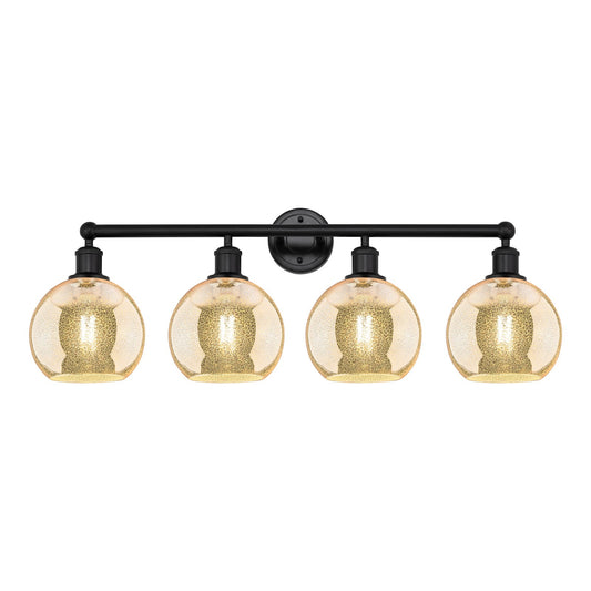 Innovations Athens 35in 4-Light Bath Vanity Light | Industrial Matte Black Steel and Mercury Glass | Bathroom Vanity | 35 x 12.25 | Model 616-4W-BK-G128-8