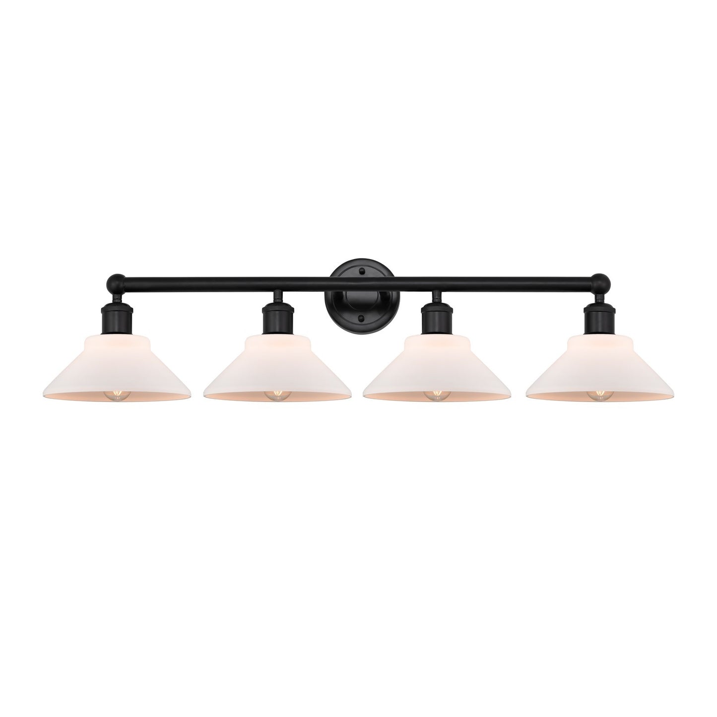 Innovations Orwell 35in 4-Light Bath Vanity Light | Industrial Matte Black Steel and Matte White Glass | Bathroom Vanity | 35.38 x | Model 616-4W-BK-G131