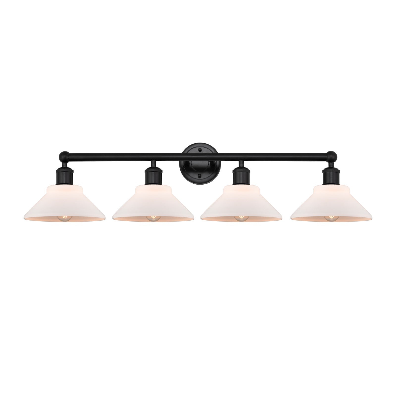 Innovations Orwell 35in 4-Light Bath Vanity Light | Industrial Matte Black Steel and Matte White Glass | Bathroom Vanity | 35.38 x | Model 616-4W-BK-G131
