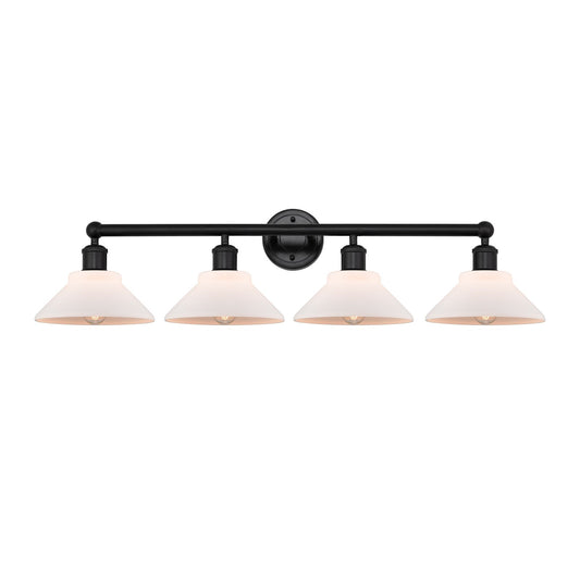 Innovations Orwell 35in 4-Light Bath Vanity Light | Industrial Matte Black Steel and Matte White Glass | Bathroom Vanity | 35.38 x | Model 616-4W-BK-G131