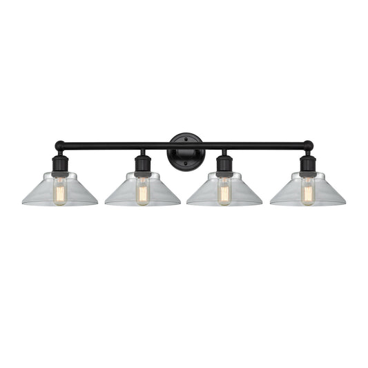 Innovations Orwell 35in 4-Light Bath Vanity Light | Industrial Matte Black Steel and Clear Glass | Bathroom Vanity | 35.38 x 9.25 x | Model 616-4W-BK-G132