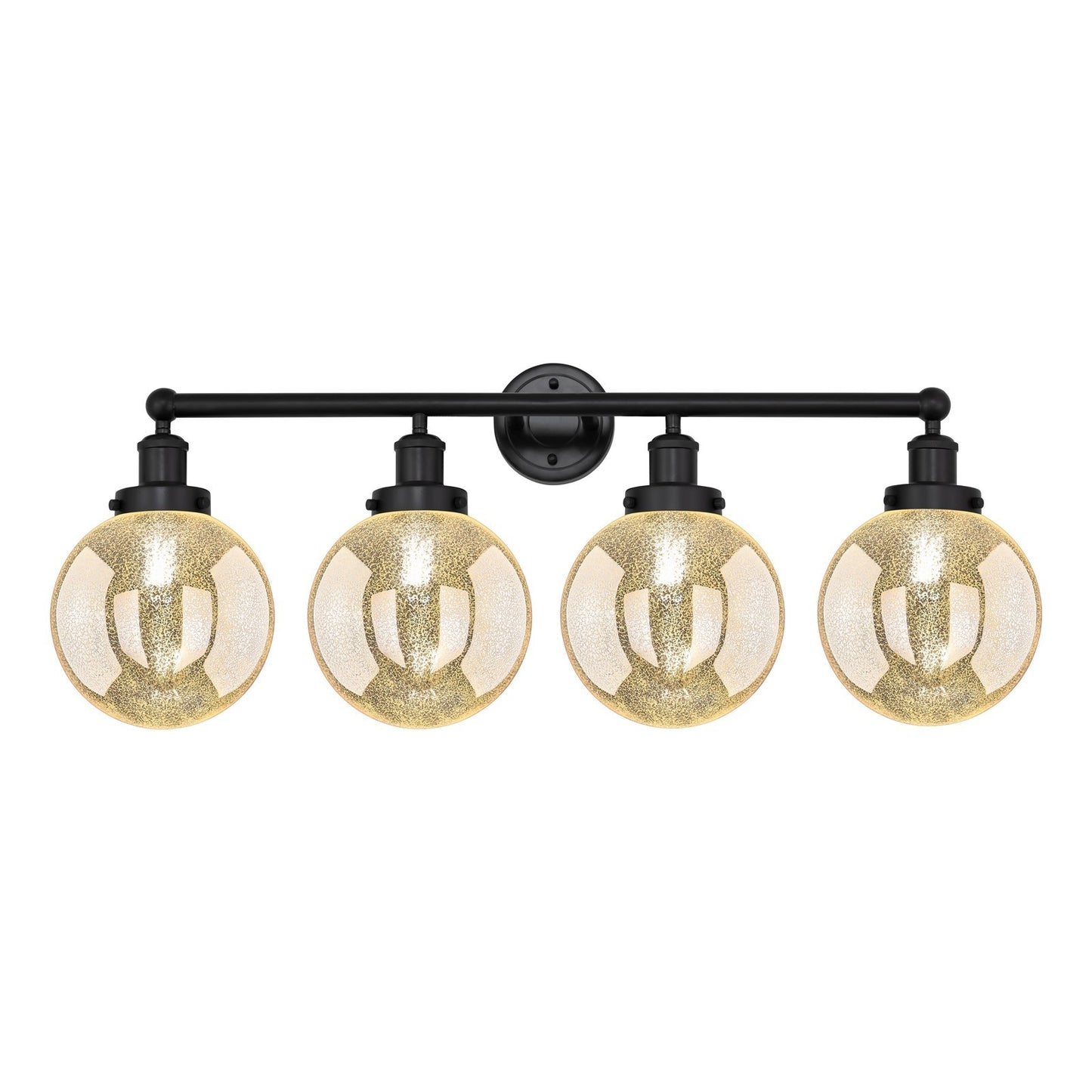 Innovations Beacon 35in 4-Light Bath Vanity Light | Industrial Matte Black Steel and Mercury Glass | Bathroom Vanity | 35 x 13.62 | Model 616-4W-BK-G208-8