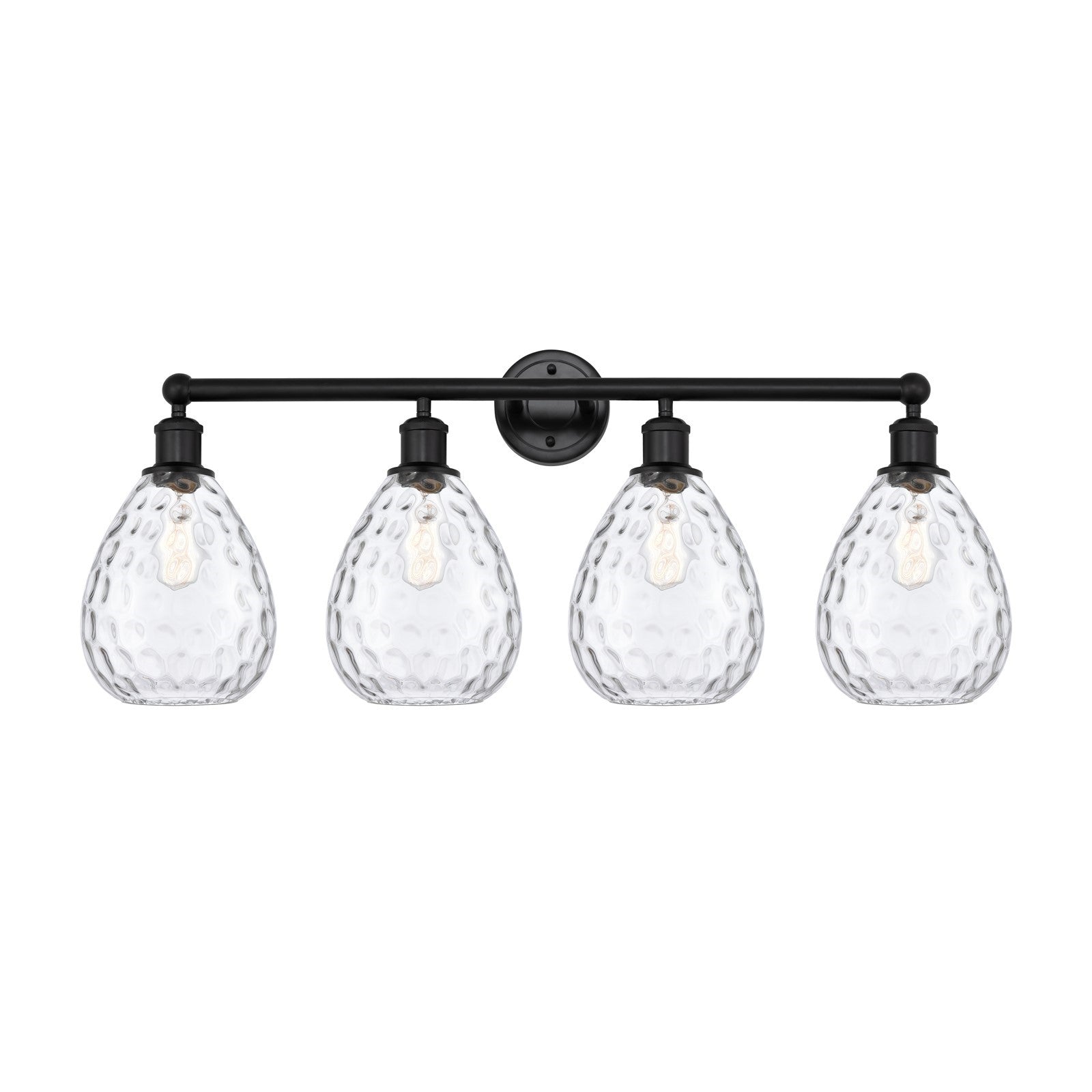 Innovations Waverly 35in 4-Light Bath Vanity Light | Industrial Matte Black Steel and Clear Glass | Bathroom Vanity | 35 x 14.25 x | Model 616-4W-BK-G372