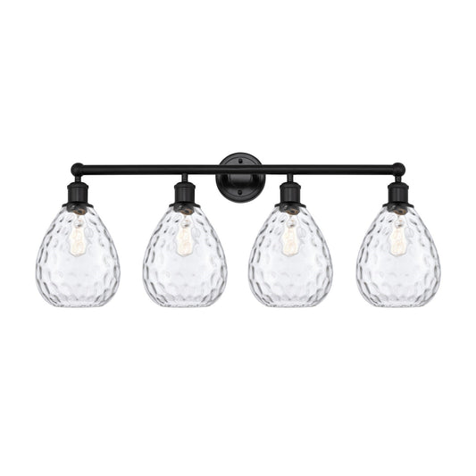 Innovations Waverly 35in 4-Light Bath Vanity Light | Industrial Matte Black Steel and Clear Glass | Bathroom Vanity | 35 x 14.25 x | Model 616-4W-BK-G372
