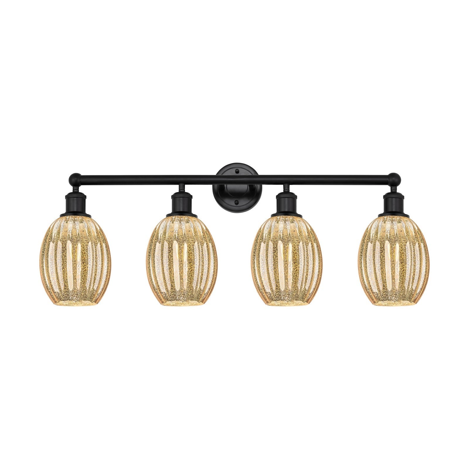 Innovations Preston Bulb 33in 4-Light Bath Vanity | Industrial Matte Black Steel and Mercury Glass | Bathroom Vanity Light | Model 616-4W-BK-G459-6ME