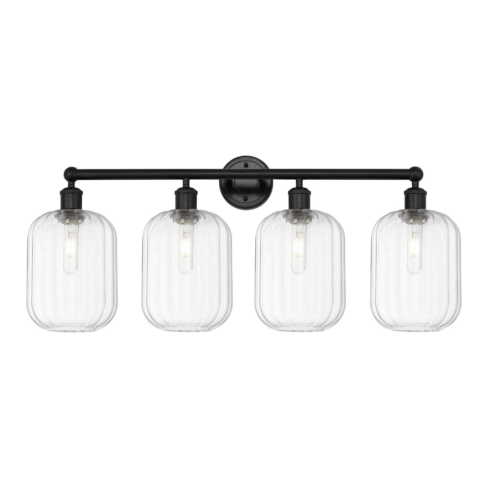 Innovations Preston Cylinder 34in 4-Light Bath Vanity | Industrial Matte Black Steel and Clear Glass | Bathroom Vanity Light | Model 616-4W-BK-G460-7CL