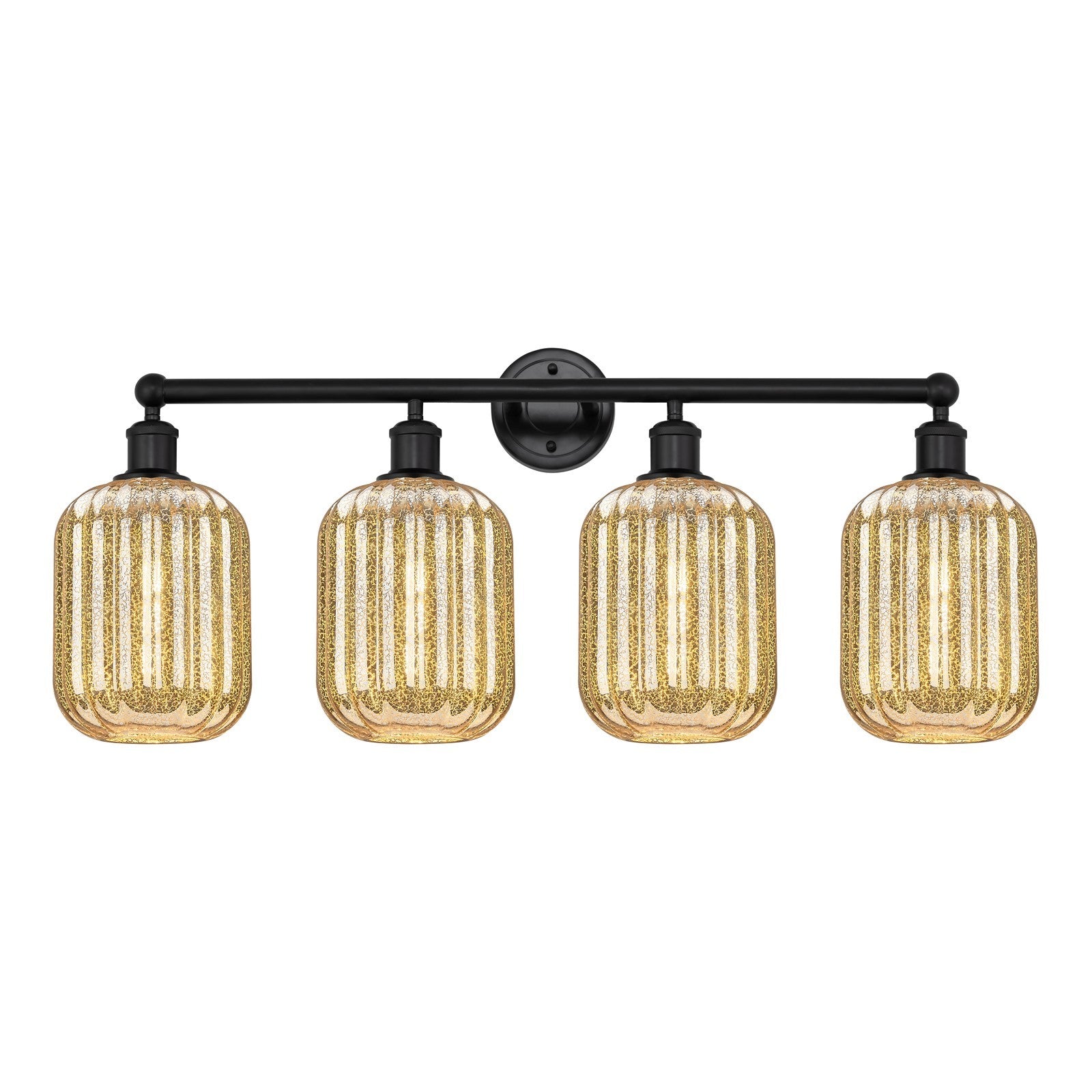Innovations Preston Cylinder 34in 4-Light Bath Vanity | Industrial Matte Black Steel and Mercury Glass | Bathroom Vanity Light | Model 616-4W-BK-G460-7ME