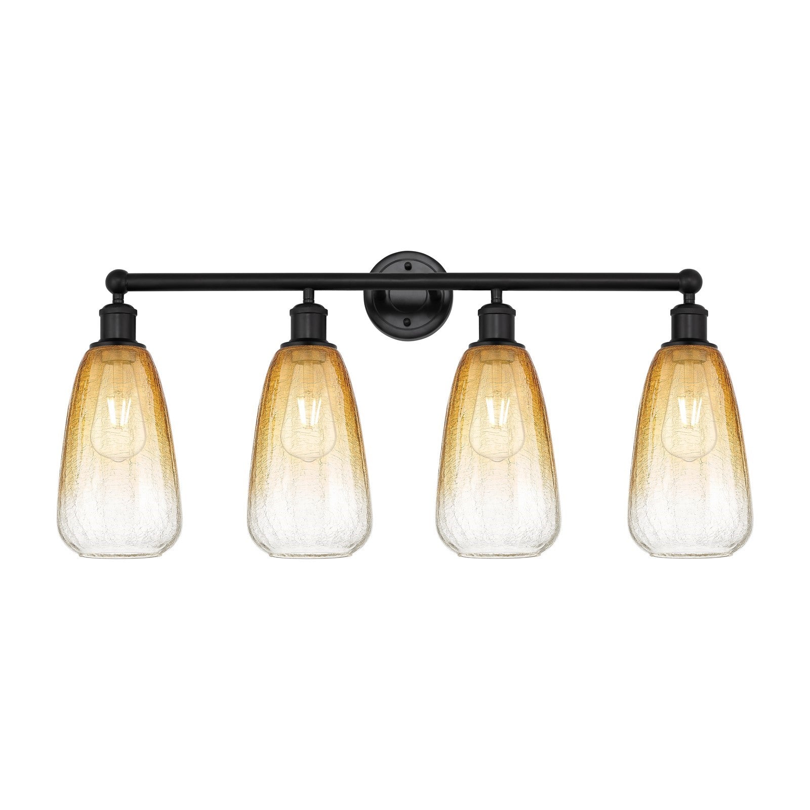 Innovations Brookhaven Almond 33in 4-Light Bath Vanity | Industrial Matte Black Steel and Amber Glass | Bathroom & Powder Room | Model 616-4W-BK-G480-6AM