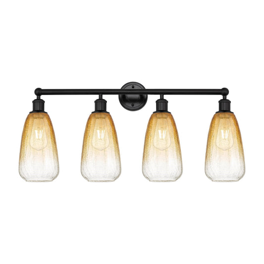 Innovations Brookhaven Almond 33in 4-Light Bath Vanity | Industrial Matte Black Steel and Amber Glass | Bathroom & Powder Room | Model 616-4W-BK-G480-6AM